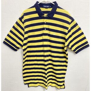 Polo Ralph Lauren Golf Men's XL Blue Yellow Stripe Shirt Pony Logo Cotton